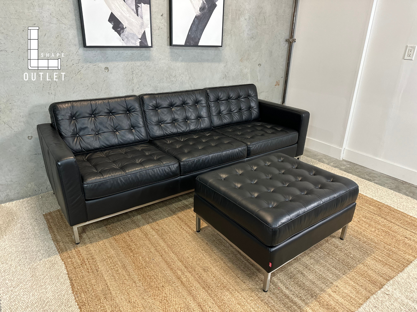 EQ3 Reverie leather couch and ottoman