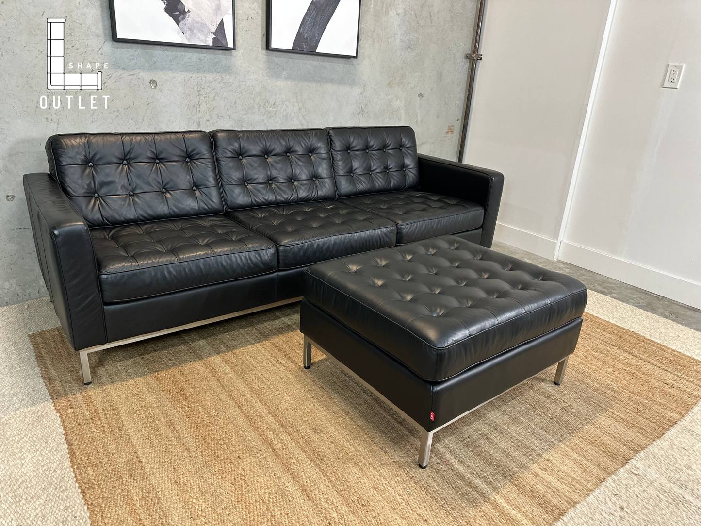 EQ3 Reverie leather couch and ottoman